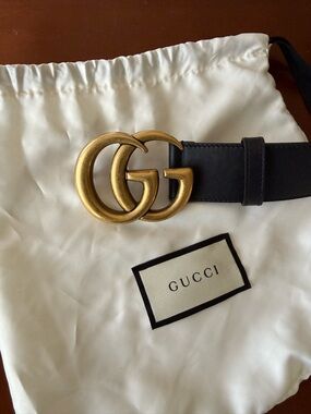 Gucci Marmont GG Double Buckle Black Leather Belt Size 90 NWT in Dust Bag